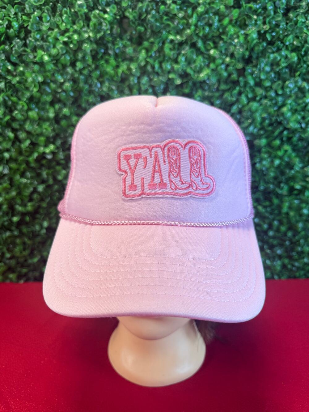 Otto Y'all Boots Trucker Hat Pink Foam Mesh Western Cowboy Snapback Cap Gift